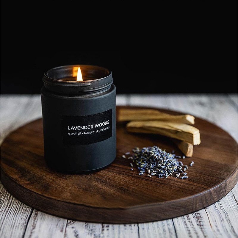 Custom Glass Scented Candle 100% Natural Soy Wax Glass Candle Cup Wood Grain Lid - Image 2