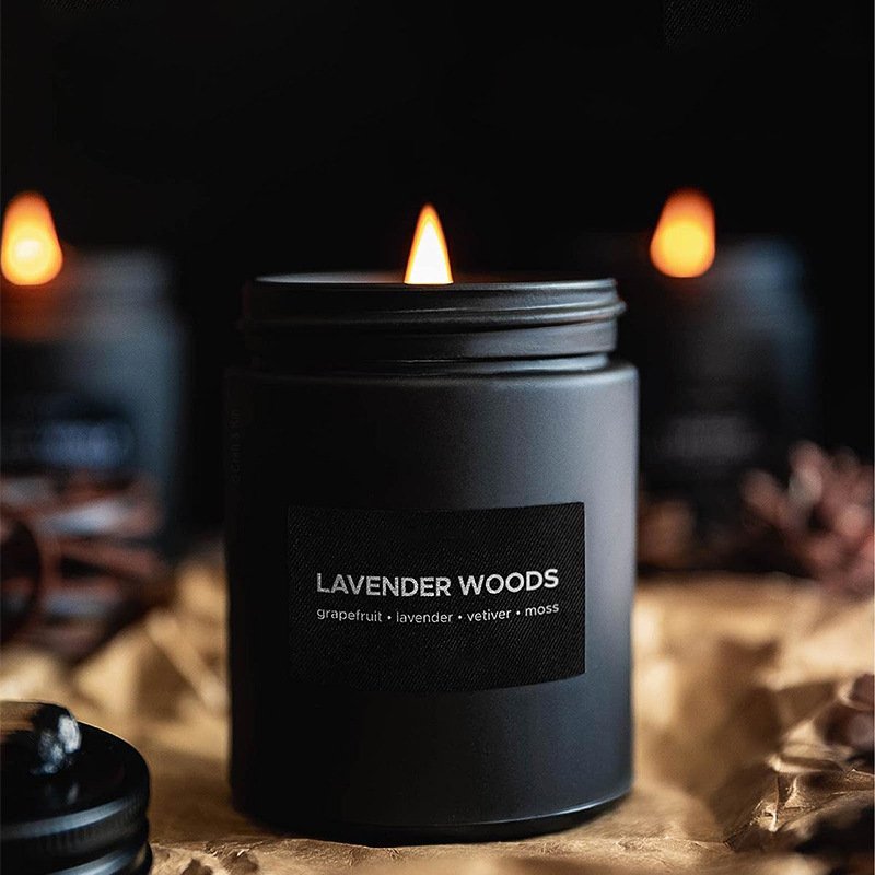 Custom Glass Scented Candle 100% Natural Soy Wax Glass Candle Cup Wood Grain Lid - Image 3